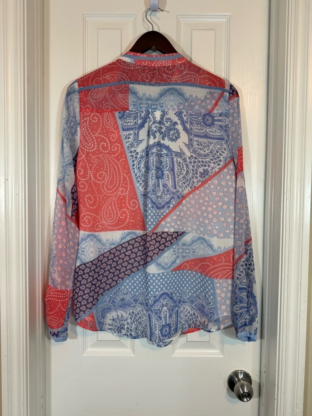 Tommy Hilfiger Ruffle Lace Up Mixed Print Paisley Blouse Size L - Picture 6 of 15